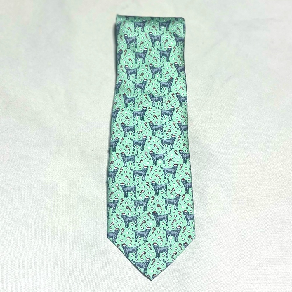 Vineyard Vines Christmas Tie Green Dog Lab Candy Cane Peppermint Preppy Gift NEW
